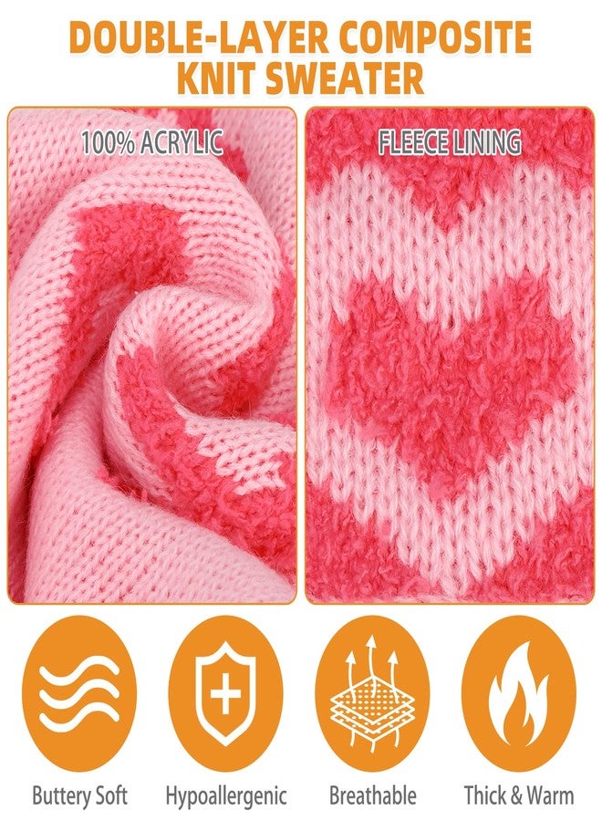 كولتيل كنزة كولتايل للكلاب بمناسبة عيد الحب، كنزة صوفية محبوكة برقبة عالية للكلاب في الطقس البارد، كنزة للحيوانات الأليفة بنقشة قلوب، ملابس شتوية دافئة للكلاب الصغيرة والمتوسطة والكبيرة والقطط والذكور والإناث، لون وردي مقاس L - Image 4